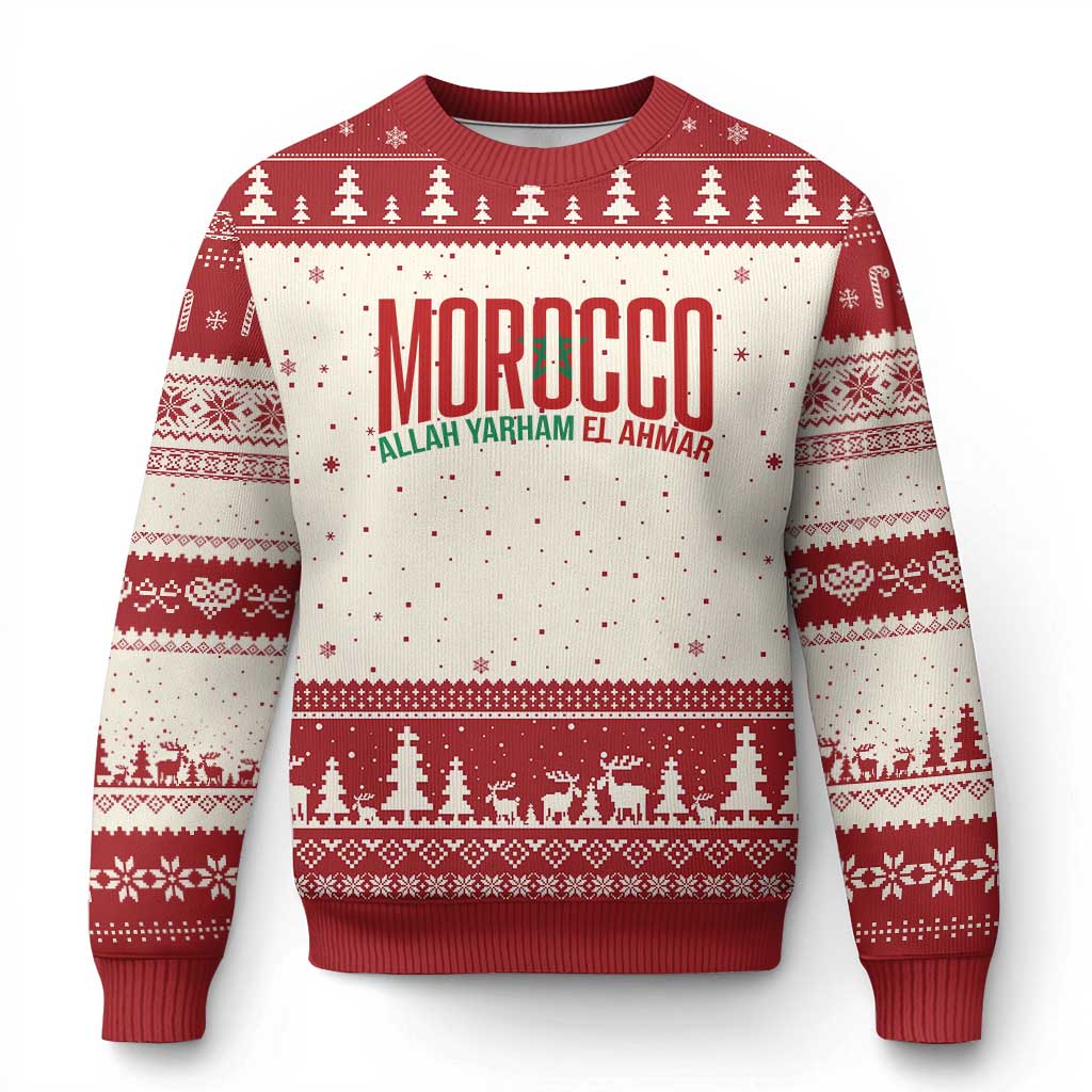 Morocco Flag Pride Allah Yarham El Ahmar Ugly Christmas Sweater Moroccan Soccer Football Fans Gift