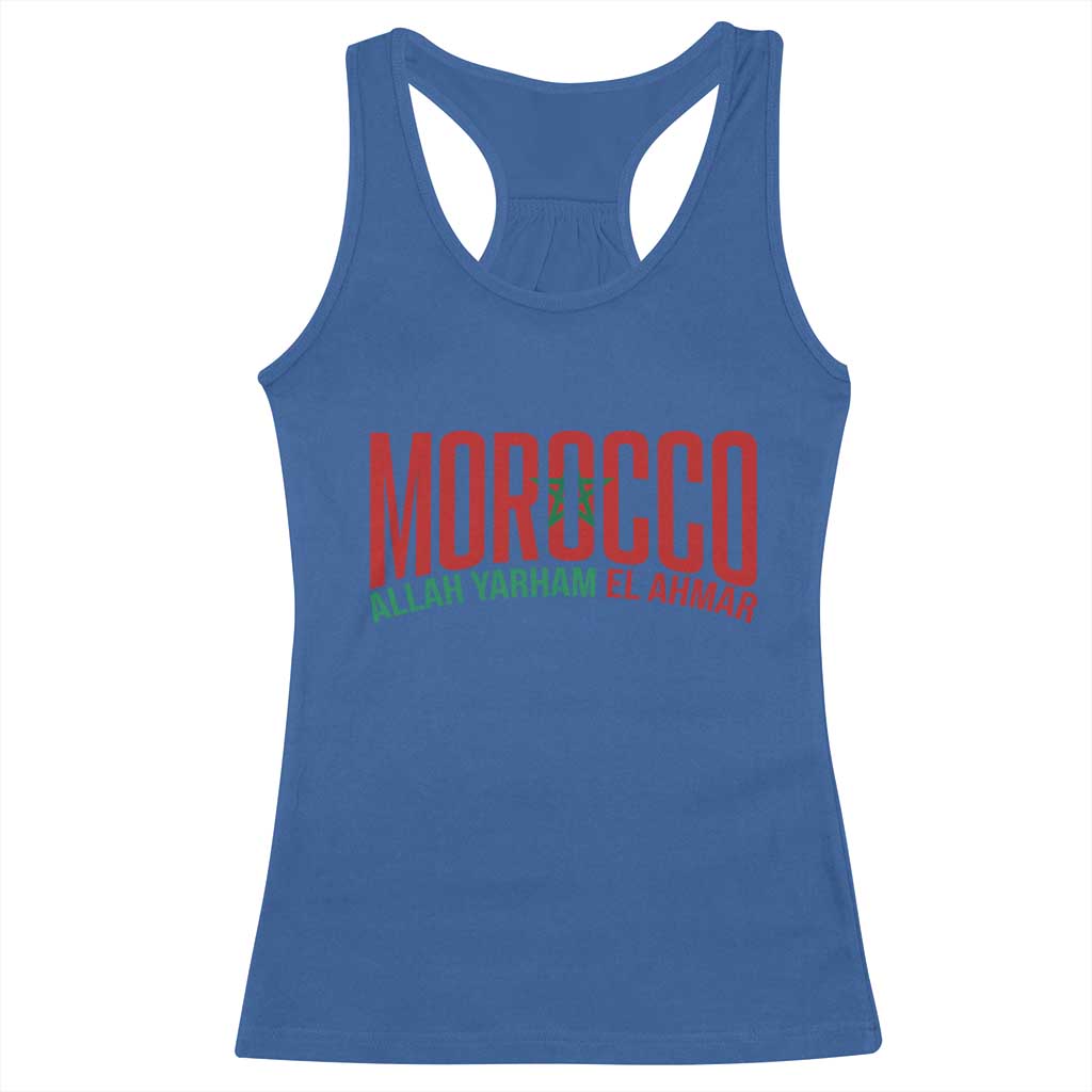 Morocco Flag Pride Allah Yarham El Ahmar Racerback Tank Top Moroccan Soccer Football Fans Gift