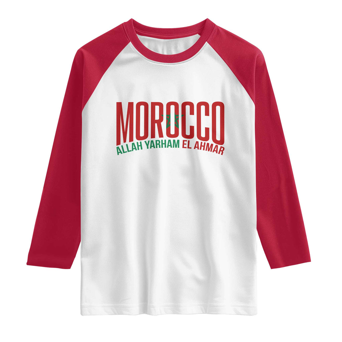Morocco Flag Pride Allah Yarham El Ahmar Raglan Shirt Moroccan Soccer Football Fans Gift
