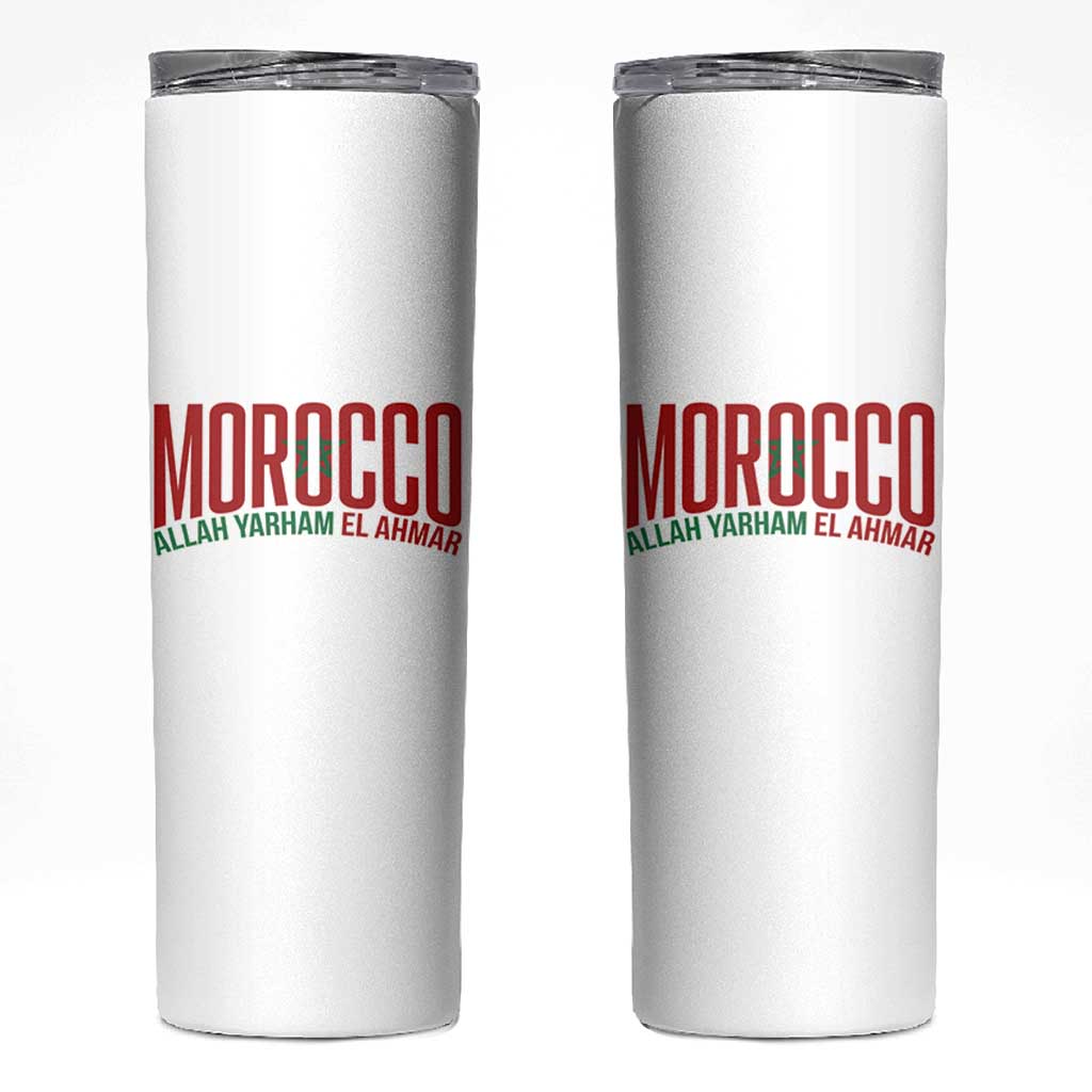 Morocco Flag Pride Allah Yarham El Ahmar Skinny Tumbler Moroccan Soccer Football Fans Gift