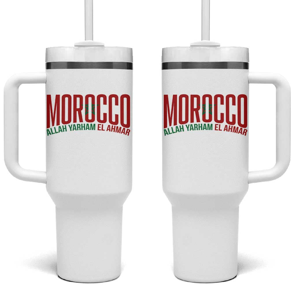 Morocco Flag Pride Allah Yarham El Ahmar Tumbler With Handle Moroccan Soccer Football Fans Gift