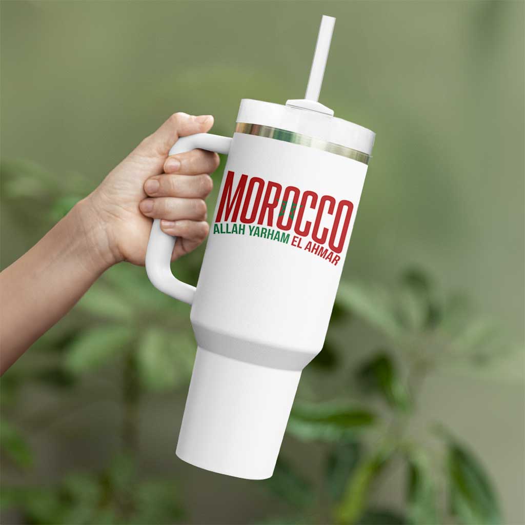 Morocco Flag Pride Allah Yarham El Ahmar Tumbler With Handle Moroccan Soccer Football Fans Gift