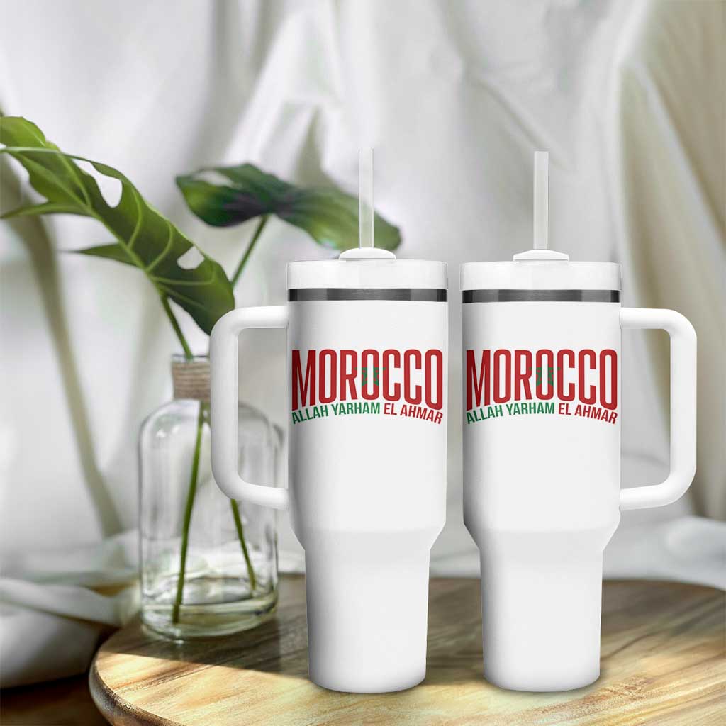 Morocco Flag Pride Allah Yarham El Ahmar Tumbler With Handle Moroccan Soccer Football Fans Gift