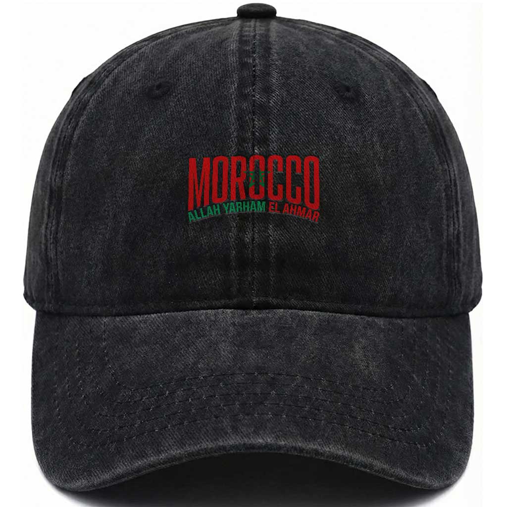 Morocco Flag Pride Allah Yarham El Ahmar Washed Cotton Baseball Cap Moroccan Soccer Football Fans Gift