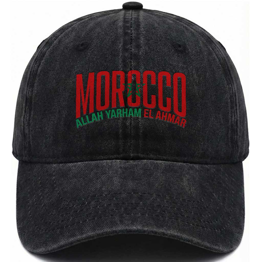 Morocco Flag Pride Allah Yarham El Ahmar Washed Cotton Baseball Cap Moroccan Soccer Football Fans Gift TS02