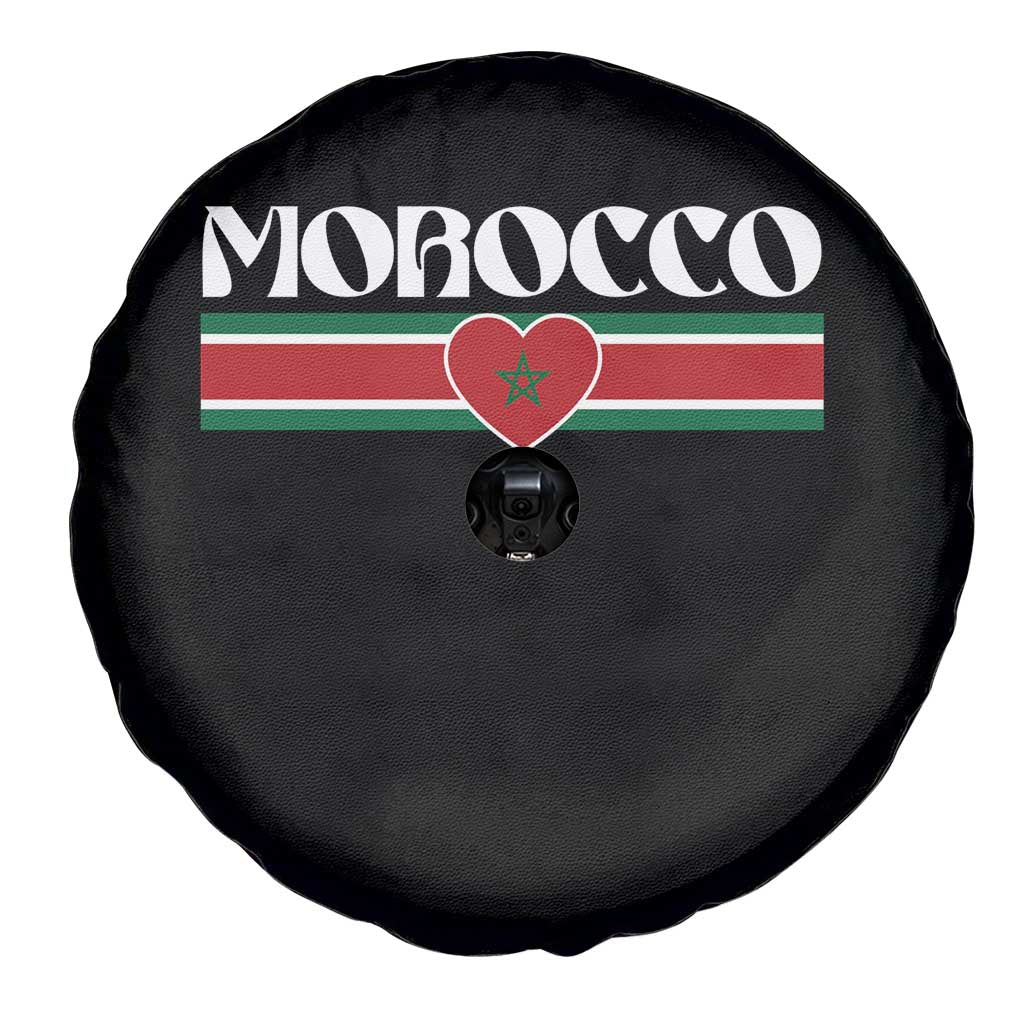 Love Morocco Retro Stripe Graphic Spare Tire Cover Maroc Moroccan Flag Heart