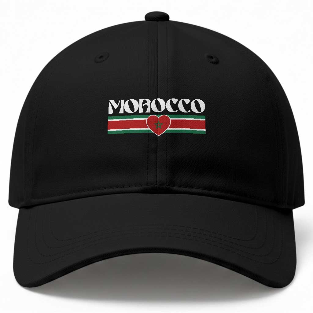 Love Morocco Retro Stripe Graphic Baseball Cap Maroc Moroccan Flag Heart
