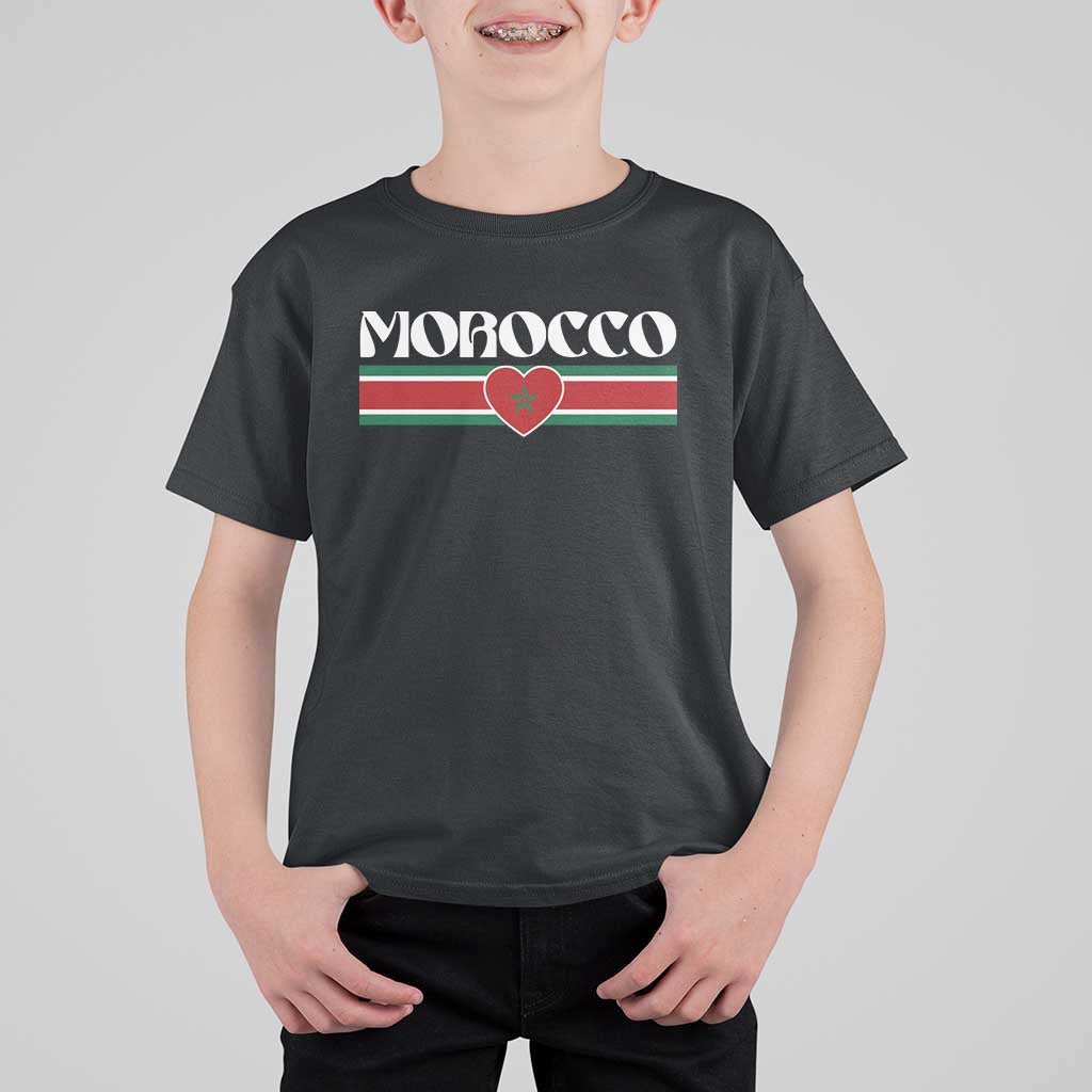 Love Morocco Retro Stripe Graphic T Shirt For Kid Maroc Moroccan Flag Heart