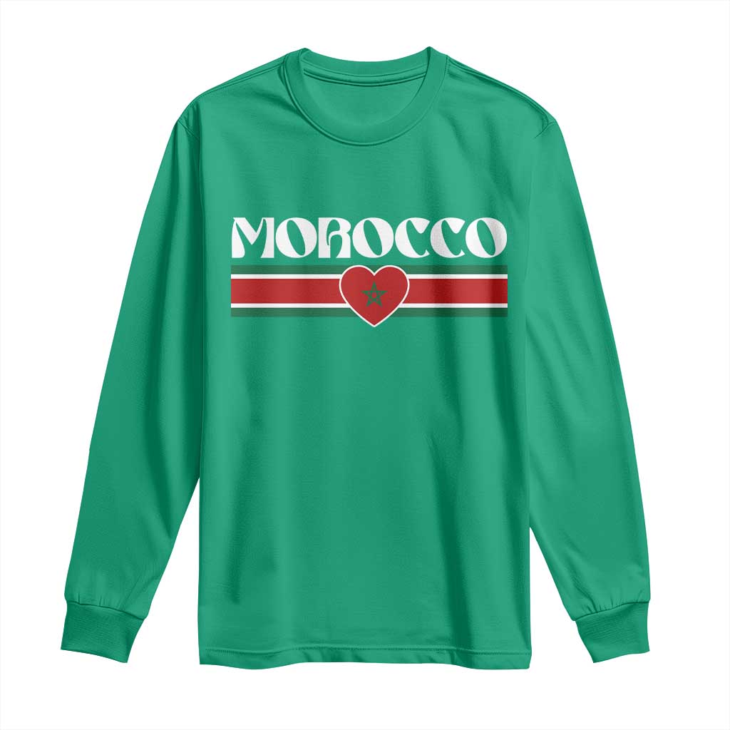 Love Morocco Retro Stripe Graphic Long Sleeve Shirt Maroc Moroccan Flag Heart