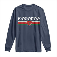 Love Morocco Retro Stripe Graphic Long Sleeve Shirt Maroc Moroccan Flag Heart