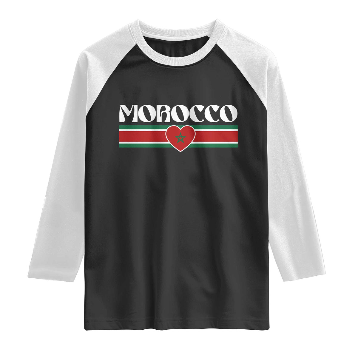 Love Morocco Retro Stripe Graphic Raglan Shirt Maroc Moroccan Flag Heart
