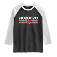 Love Morocco Retro Stripe Graphic Raglan Shirt Maroc Moroccan Flag Heart