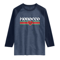 Love Morocco Retro Stripe Graphic Raglan Shirt Maroc Moroccan Flag Heart