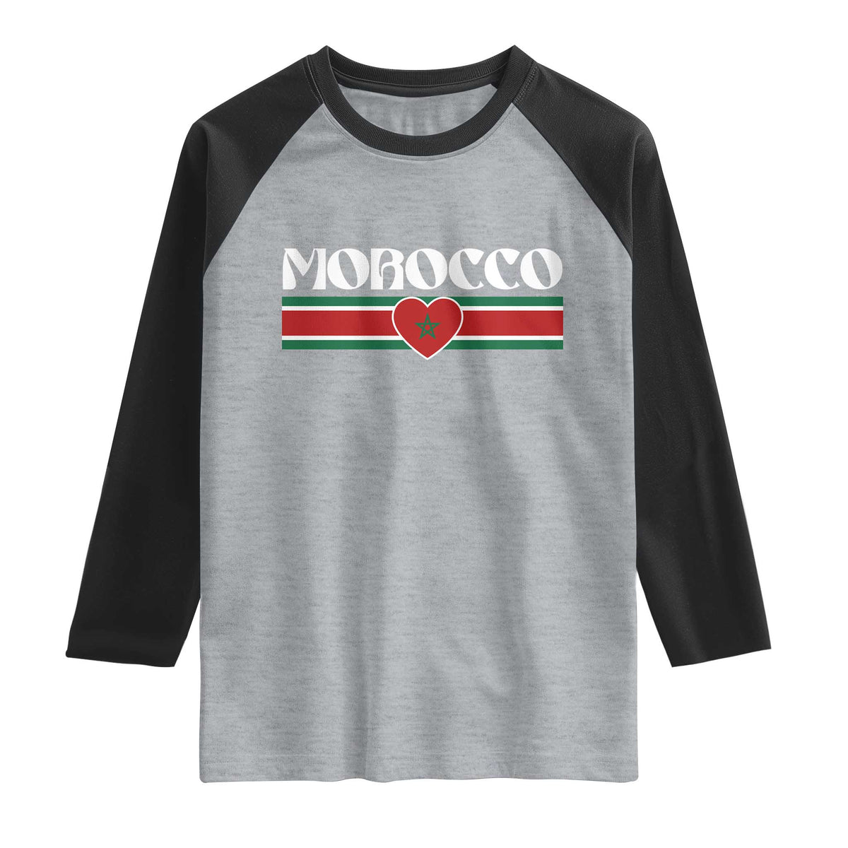 Love Morocco Retro Stripe Graphic Raglan Shirt Maroc Moroccan Flag Heart