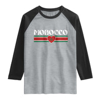 Love Morocco Retro Stripe Graphic Raglan Shirt Maroc Moroccan Flag Heart