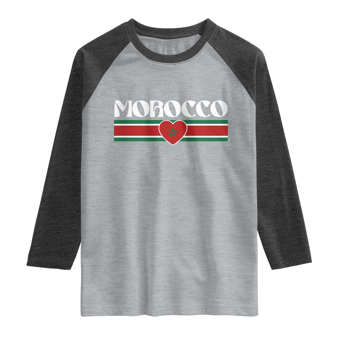 Love Morocco Retro Stripe Graphic Raglan Shirt Maroc Moroccan Flag Heart