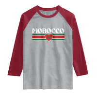 Love Morocco Retro Stripe Graphic Raglan Shirt Maroc Moroccan Flag Heart