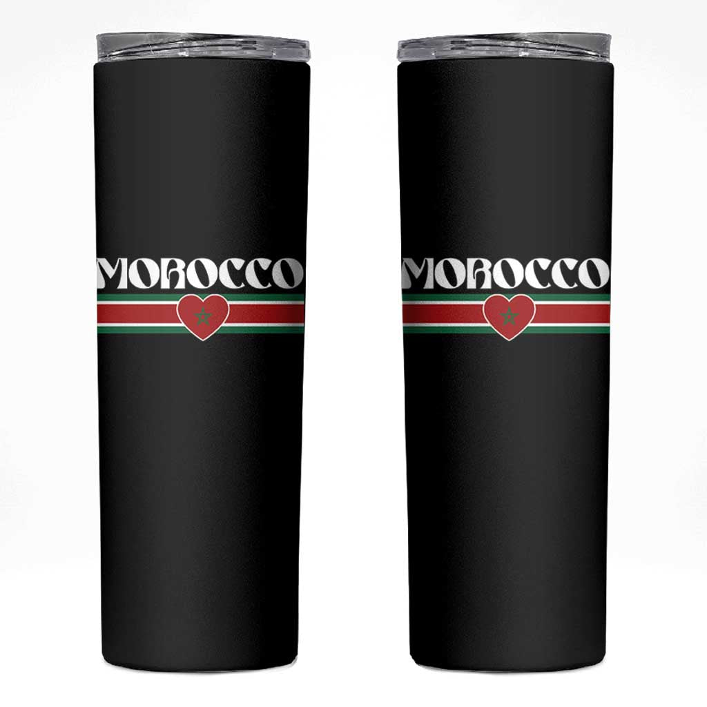Love Morocco Retro Stripe Graphic Skinny Tumbler Maroc Moroccan Flag Heart