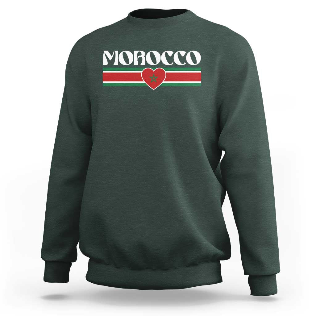 Love Morocco Retro Stripe Graphic Sweatshirt Maroc Moroccan Flag Heart