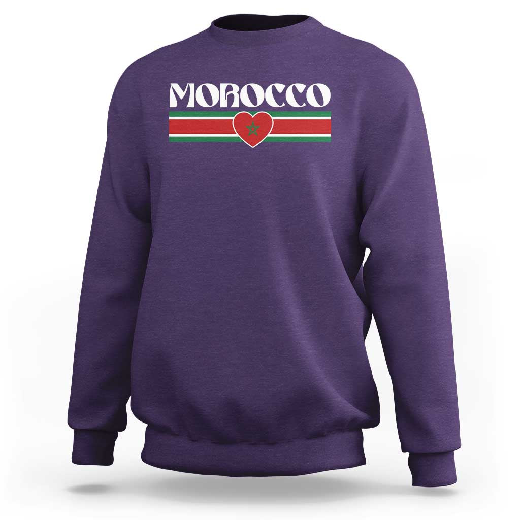 Love Morocco Retro Stripe Graphic Sweatshirt Maroc Moroccan Flag Heart