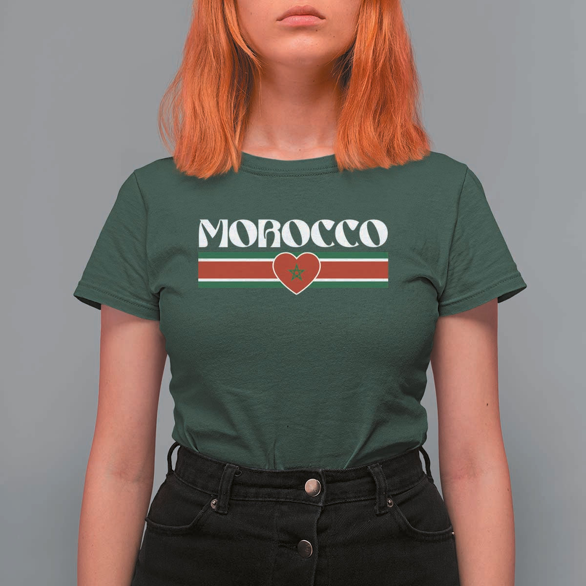 Love Morocco Retro Stripe Graphic T Shirt For Women Maroc Moroccan Flag Heart