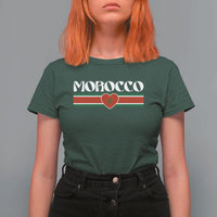 Love Morocco Retro Stripe Graphic T Shirt For Women Maroc Moroccan Flag Heart