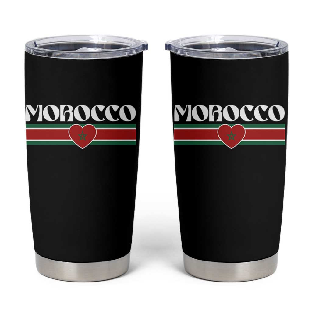 Love Morocco Retro Stripe Graphic Tumbler Cup Maroc Moroccan Flag Heart