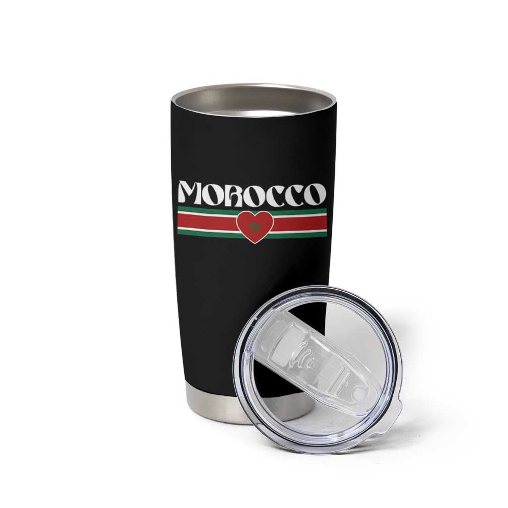 Love Morocco Retro Stripe Graphic Tumbler Cup Maroc Moroccan Flag Heart