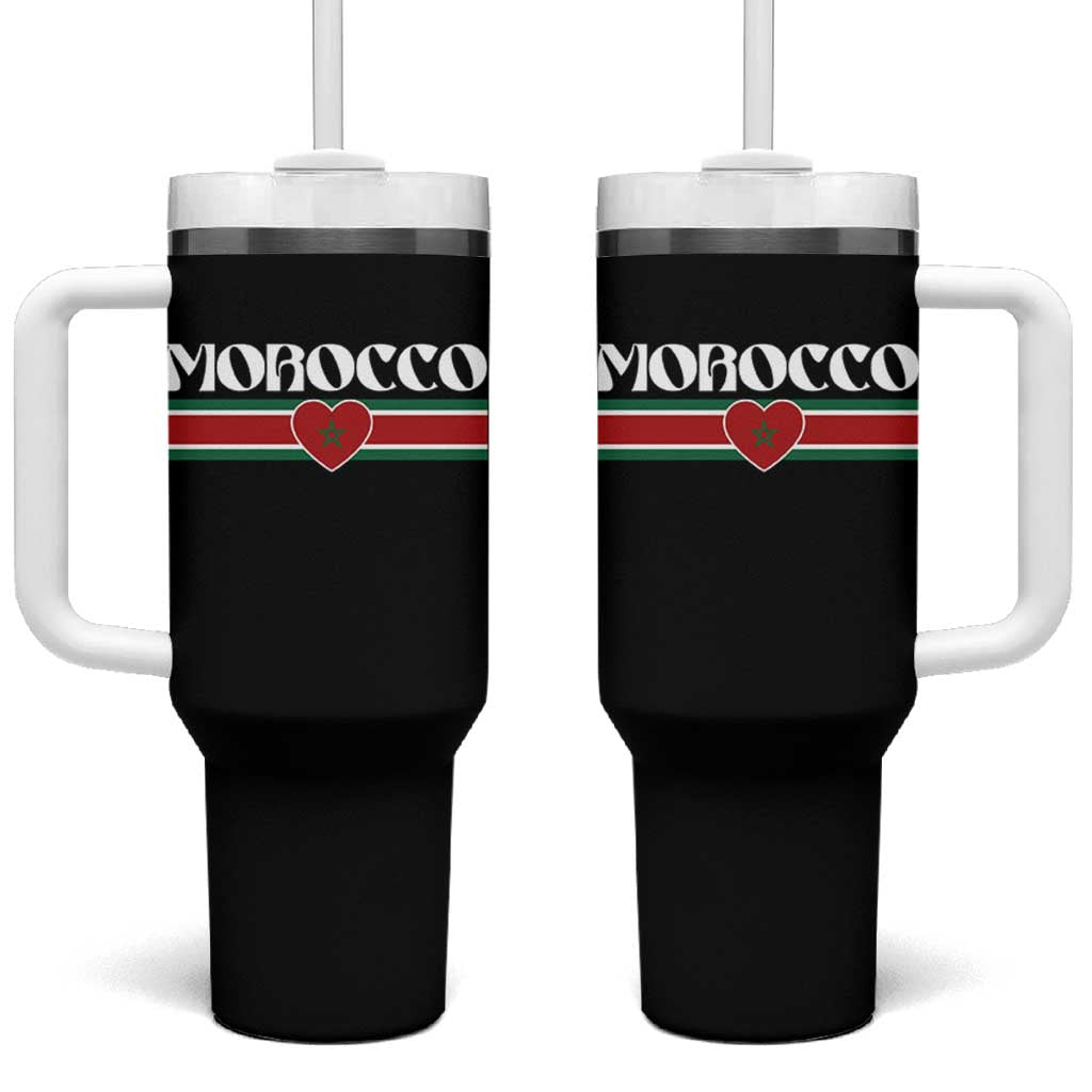 Love Morocco Retro Stripe Graphic Tumbler With Handle Maroc Moroccan Flag Heart