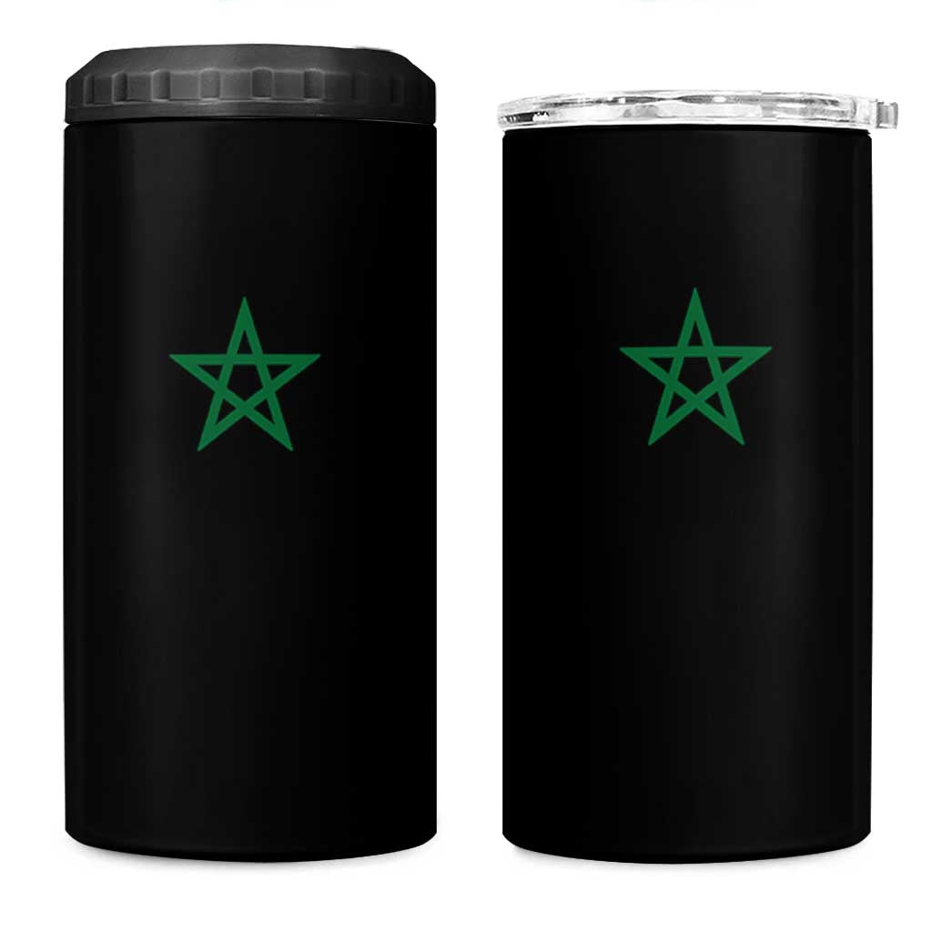 Minimalist Morocco Flag Star 4 in 1 Can Cooler Tumbler Proud Moroccan Heritage Cultural Roots Pride