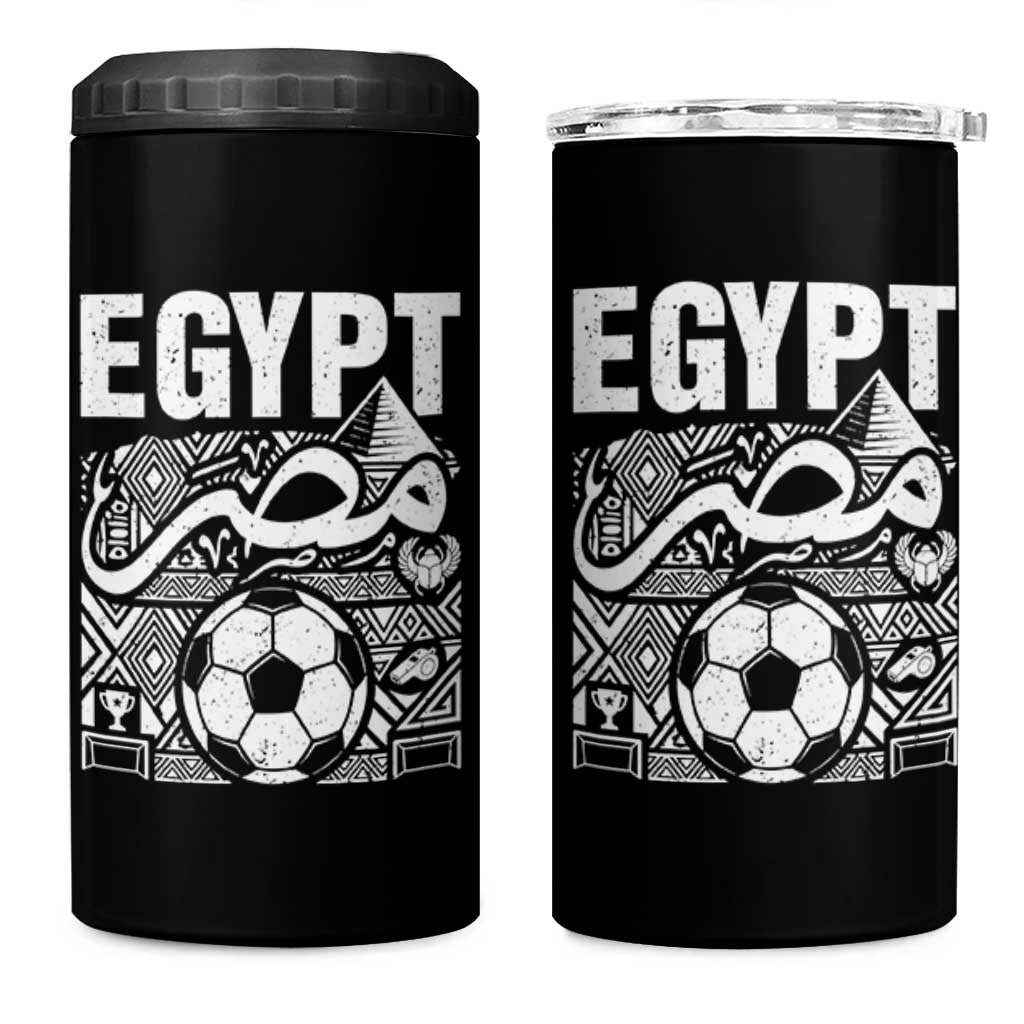 Egypt Soccer Misr Pride Arabic Calligraphy 4 in 1 Can Cooler Tumbler Egyptian Football Fans Ancient Pyramid Heritage Graphic