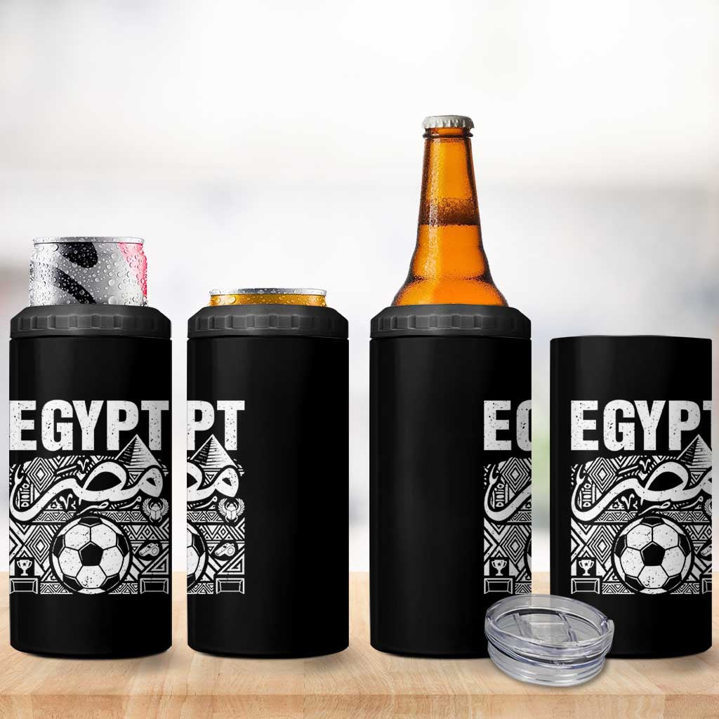Egypt Soccer Misr Pride Arabic Calligraphy 4 in 1 Can Cooler Tumbler Egyptian Football Fans Ancient Pyramid Heritage Graphic