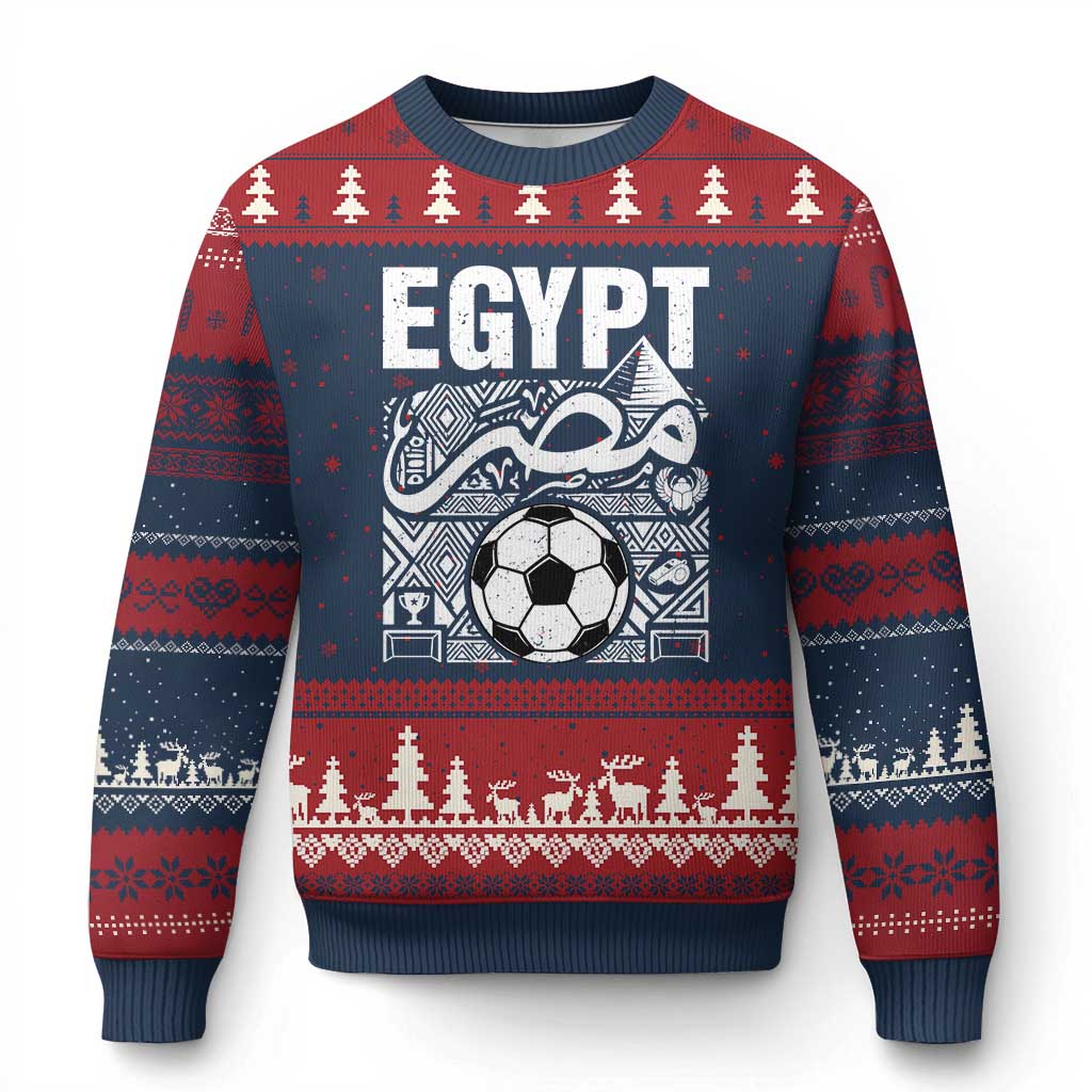 Egypt Soccer Misr Pride Arabic Calligraphy Ugly Christmas Sweater Egyptian Football Fans Ancient Pyramid Heritage Graphic