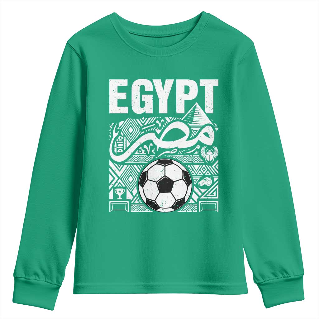 Egypt Soccer Misr Pride Arabic Calligraphy Youth Sweatshirt Egyptian Football Fans Ancient Pyramid Heritage Graphic