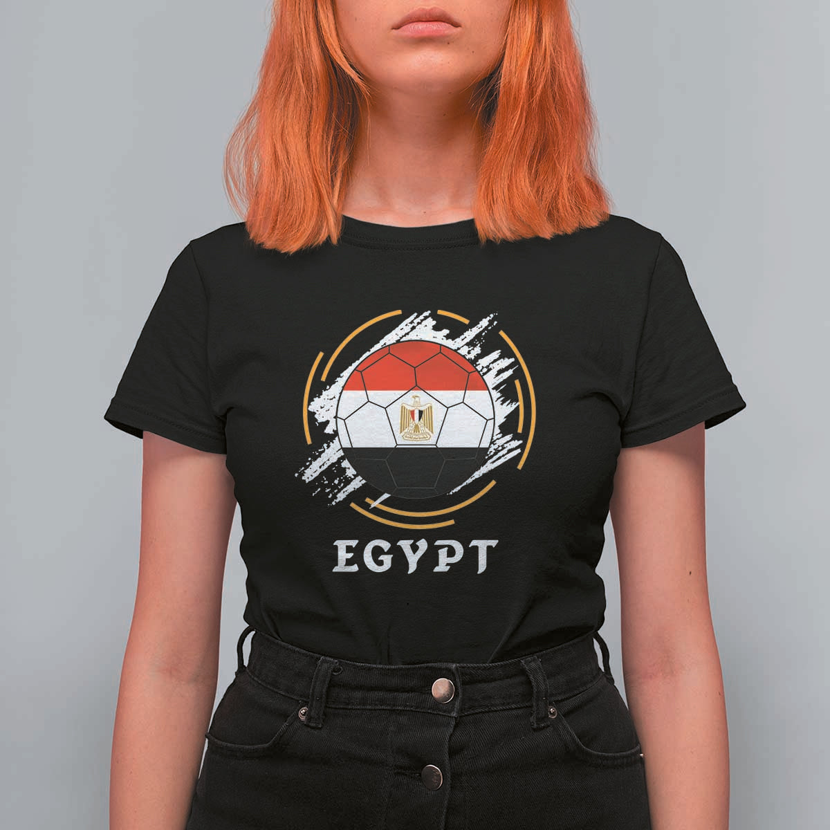 Egyptian Flag Soccer Ball Splatter Graphic T Shirt For Women Egypt Pride Sports Football Fans Match Day
