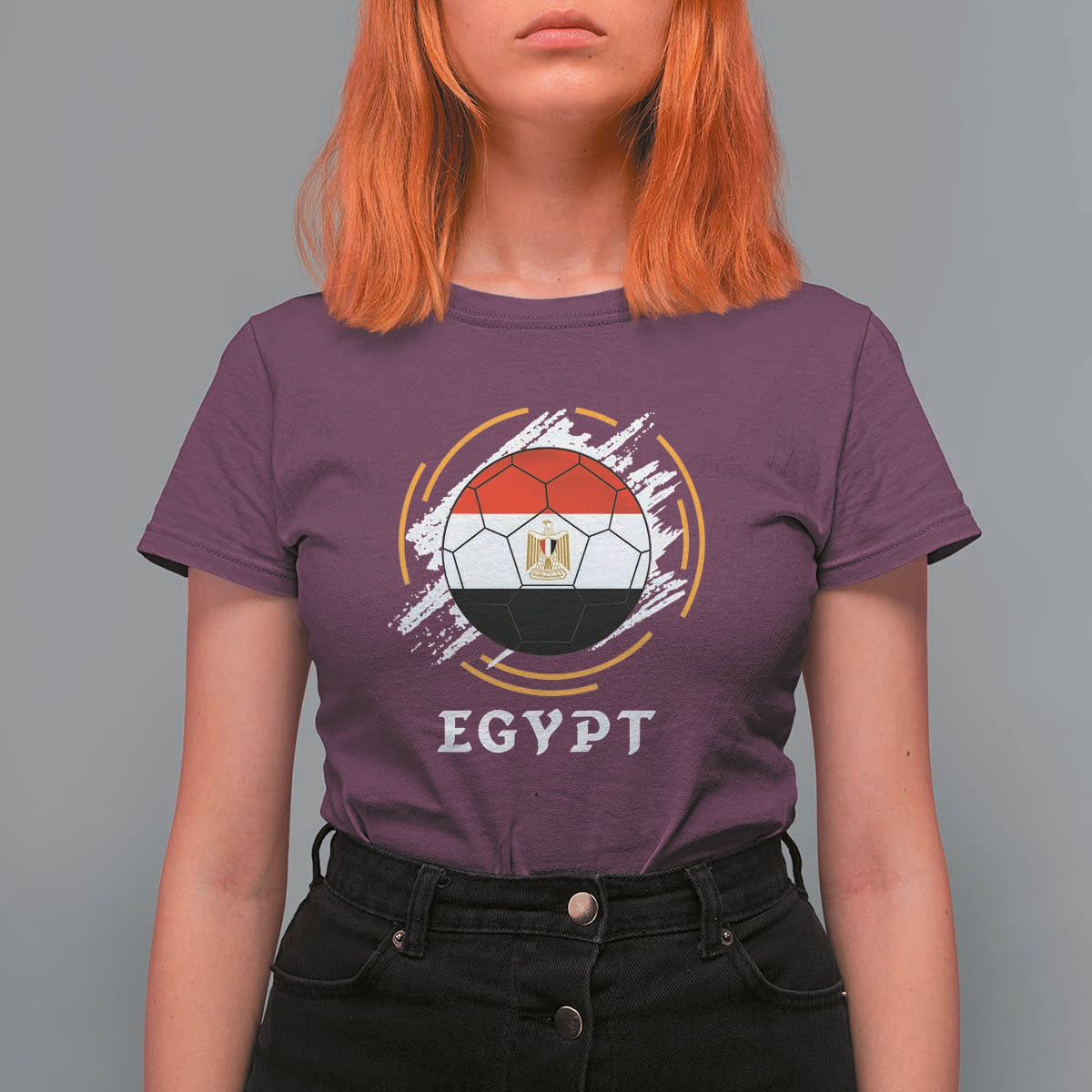 Egyptian Flag Soccer Ball Splatter Graphic T Shirt For Women Egypt Pride Sports Football Fans Match Day