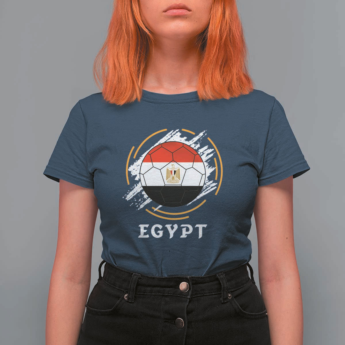 Egyptian Flag Soccer Ball Splatter Graphic T Shirt For Women Egypt Pride Sports Football Fans Match Day