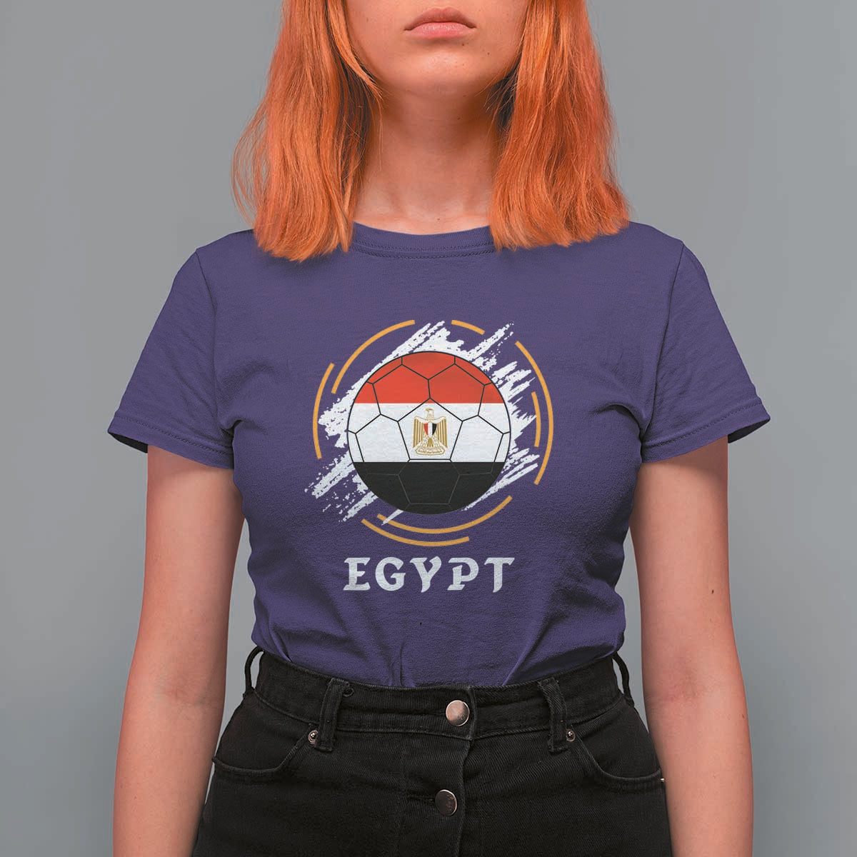 Egyptian Flag Soccer Ball Splatter Graphic T Shirt For Women Egypt Pride Sports Football Fans Match Day