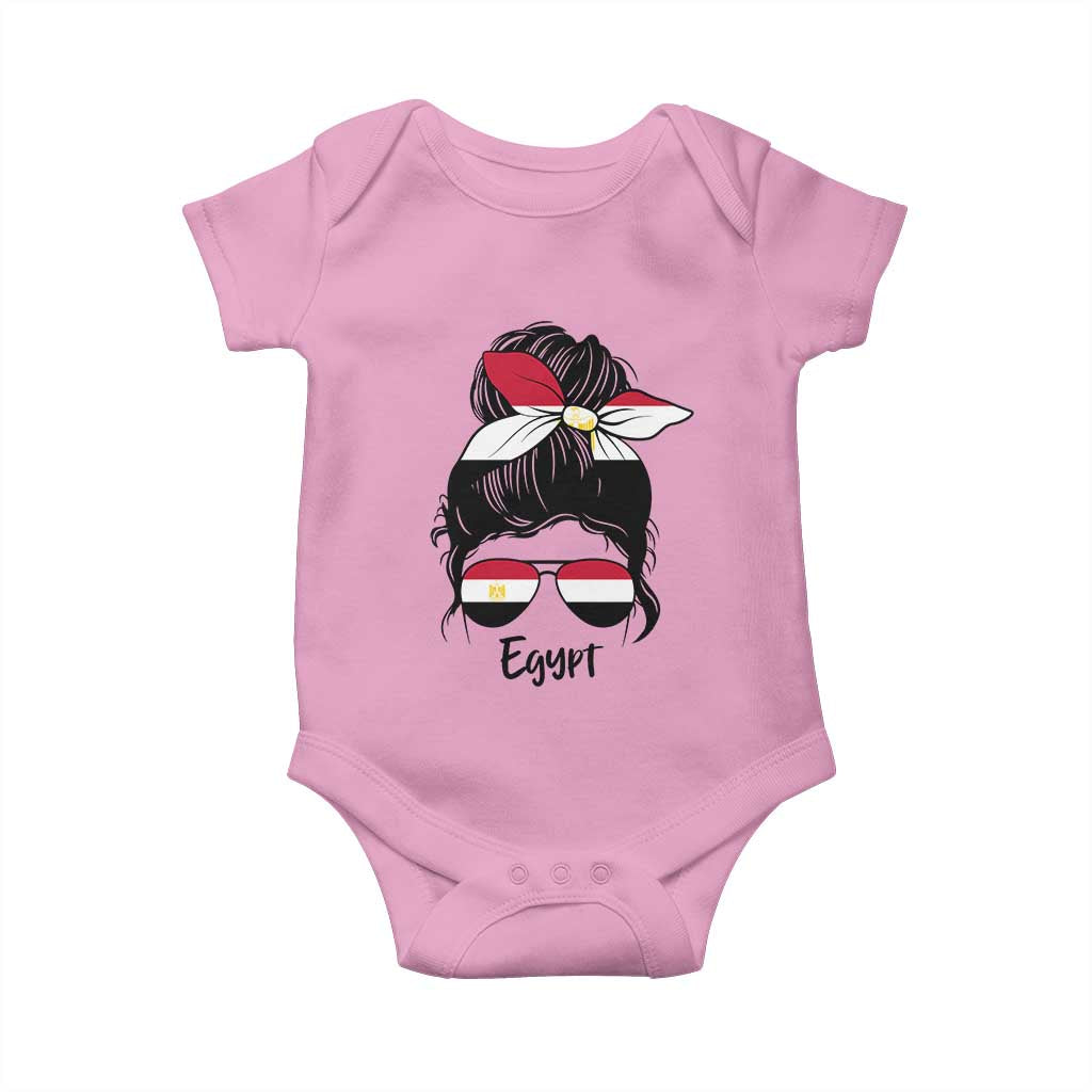 Egyptian Flag Messy Bun Girl Baby Onesie Patriotic Egypt Women