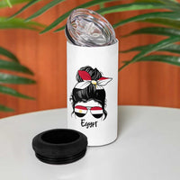Egyptian Flag Messy Bun Girl 4 in 1 Can Cooler Tumbler Patriotic Egypt Women