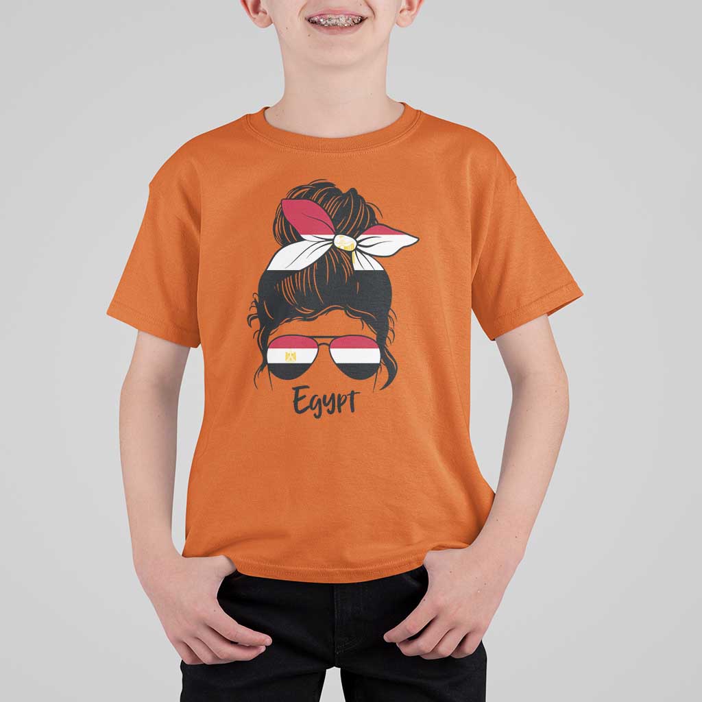 Egyptian Flag Messy Bun Girl T Shirt For Kid Patriotic Egypt Women