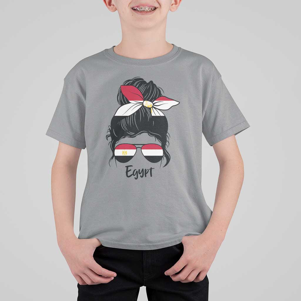 Egyptian Flag Messy Bun Girl T Shirt For Kid Patriotic Egypt Women