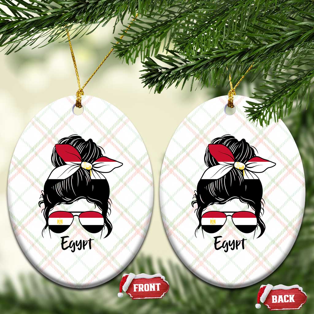 Egyptian Flag Messy Bun Girl Ceramic Ornament Patriotic Egypt Women