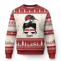 Egyptian Flag Messy Bun Girl Ugly Christmas Sweater Patriotic Egypt Women