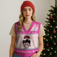 Egyptian Flag Messy Bun Girl V-Neck Knit Sweater Vest Patriotic Egypt Women