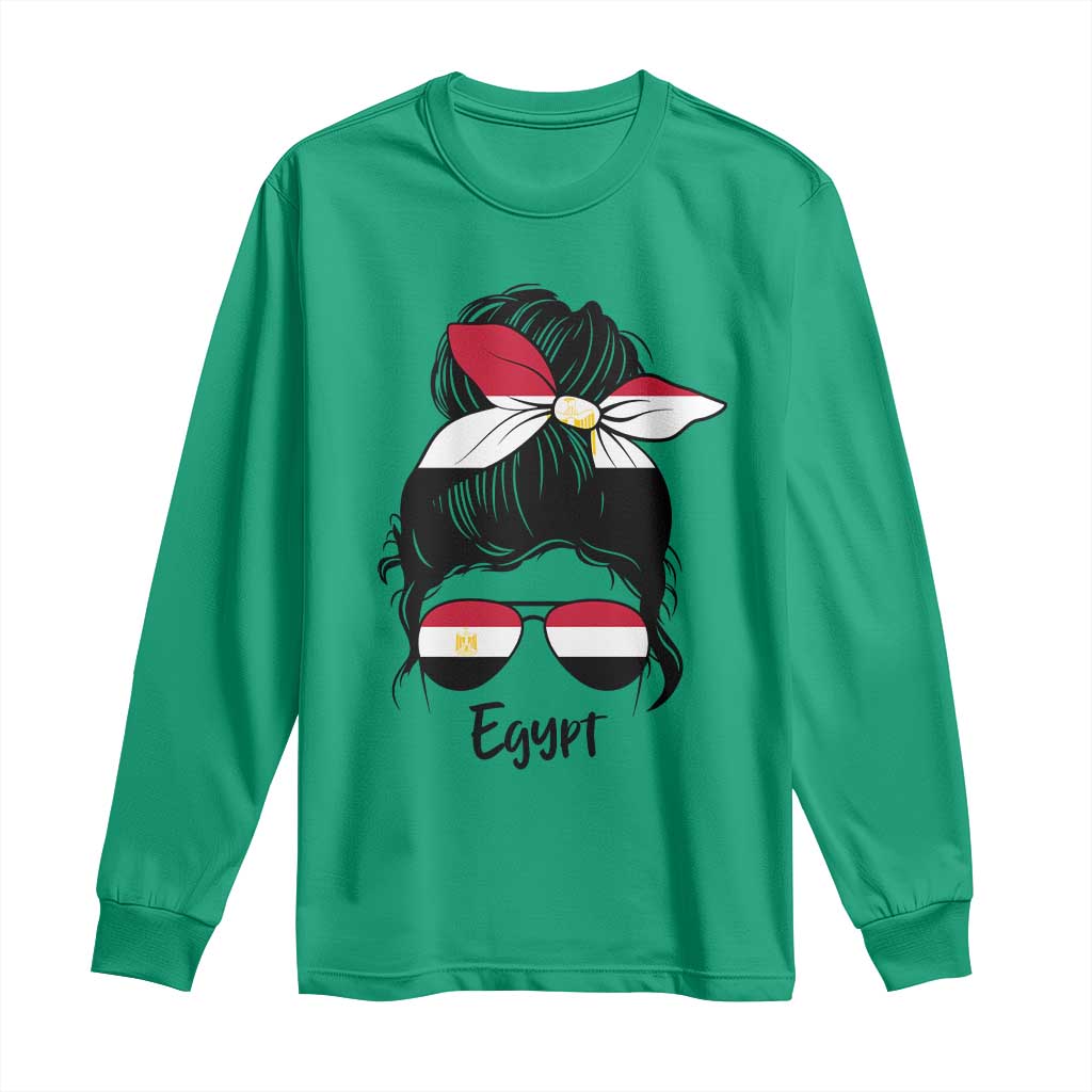 Egyptian Flag Messy Bun Girl Long Sleeve Shirt Patriotic Egypt Women
