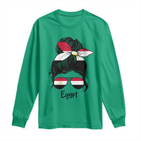 Egyptian Flag Messy Bun Girl Long Sleeve Shirt Patriotic Egypt Women