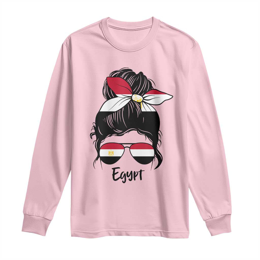 Egyptian Flag Messy Bun Girl Long Sleeve Shirt Patriotic Egypt Women