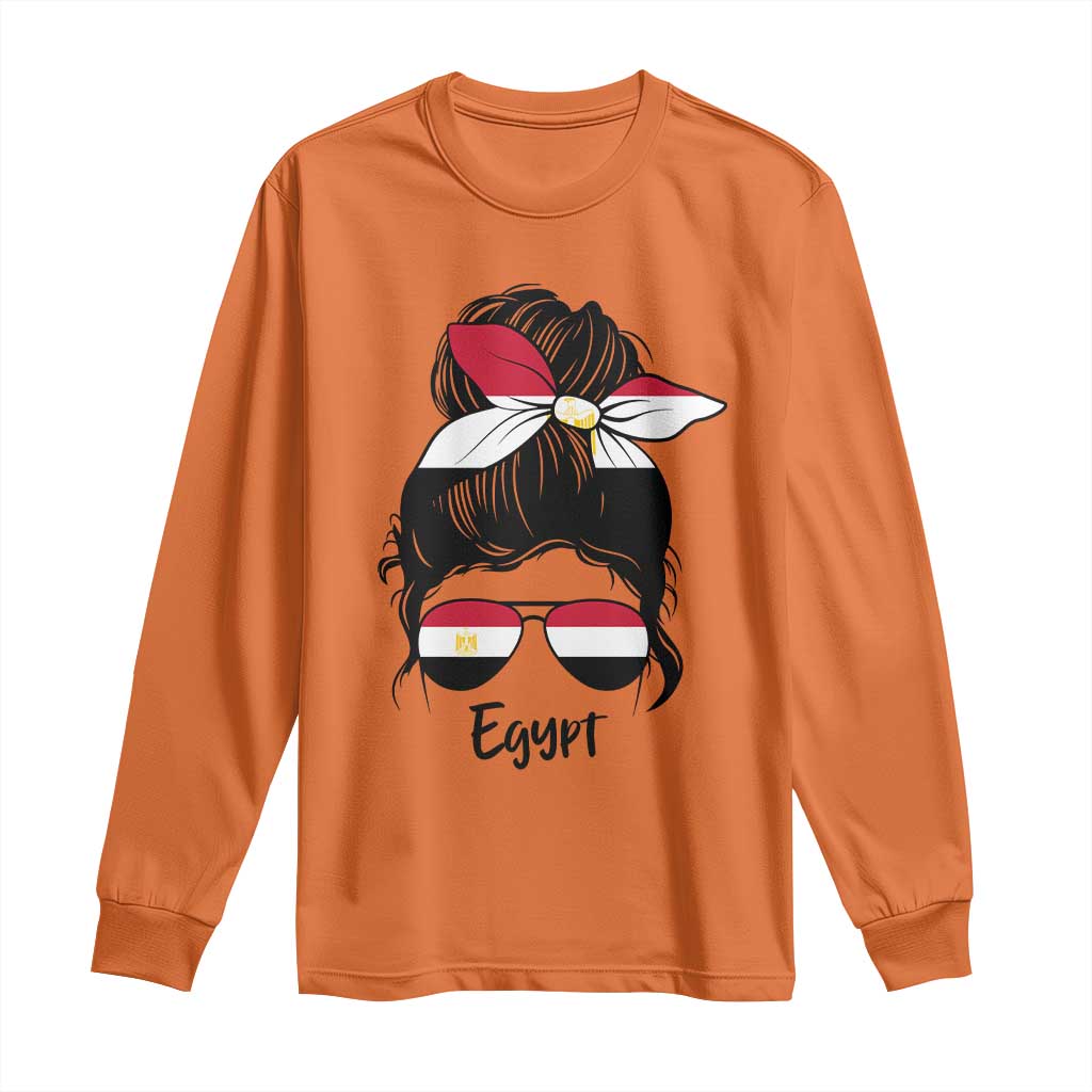 Egyptian Flag Messy Bun Girl Long Sleeve Shirt Patriotic Egypt Women