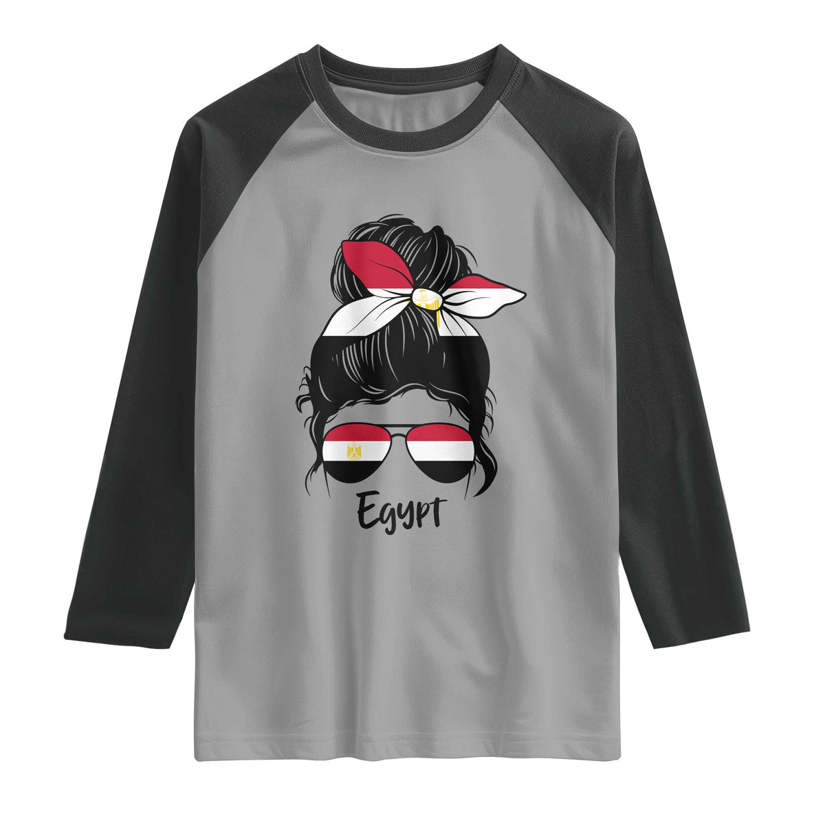 Egyptian Flag Messy Bun Girl Raglan Shirt Patriotic Egypt Women